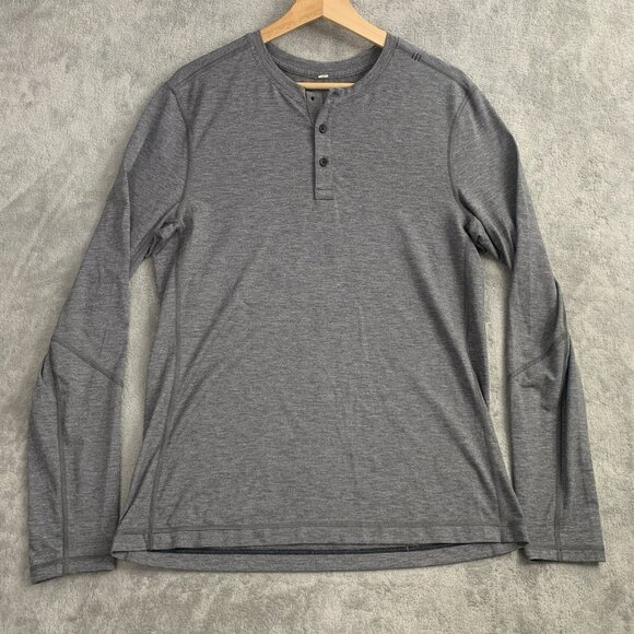 Lululemon Shirt Mens Small Gray Henley Button Up Long Sleeve Pullover Tee Casual - Picture 1 of 8